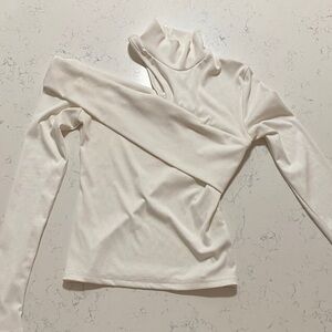 White Asymmetrical Long Sleeve Top